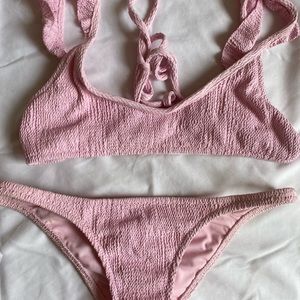 Made By Dawn brand, Petal Ruffle Cap Sleeves bikini in baby pink